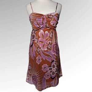 VTG Y2K Aryeh Babydoll Dress Size L Floral Beaded Boho Festival Fairy Grunge 90s